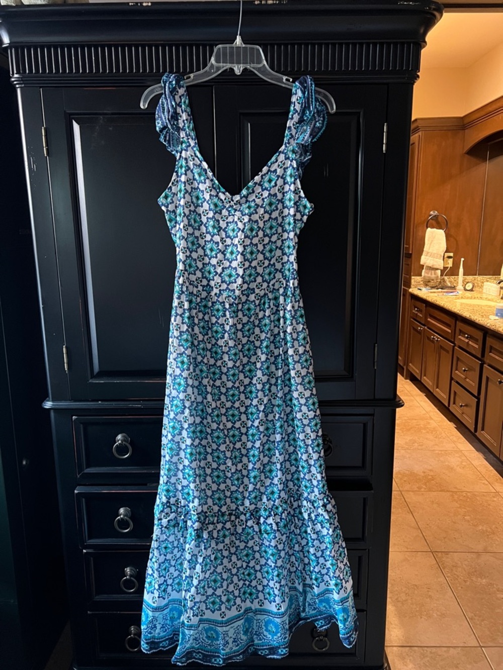 Lucky Brand Blue and White Floral Maxi Dress with Ruffled Straps NWT Sz S